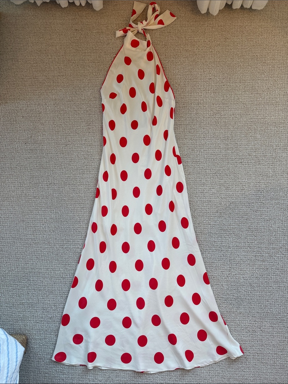 Zara White Halter Neck Maxi Dress with Red Polka Dots - NWT Size S - Picture 3 of 9